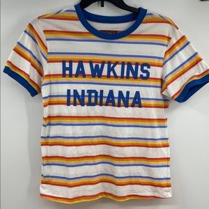 Stranger Things Hawkins Indiana Striped Ringer Tee Size Large